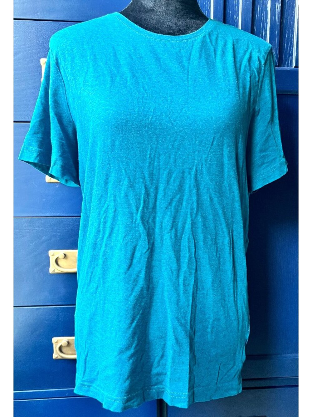 H&M Men's Short Sleeve Basic Cotton Teal Blue T-Shirt Large